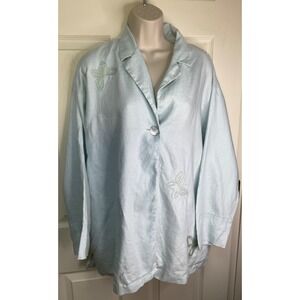 David Dart Linen Blazer Jacket Baby‎ Blue Butterly Applique Lagenlook Boxy